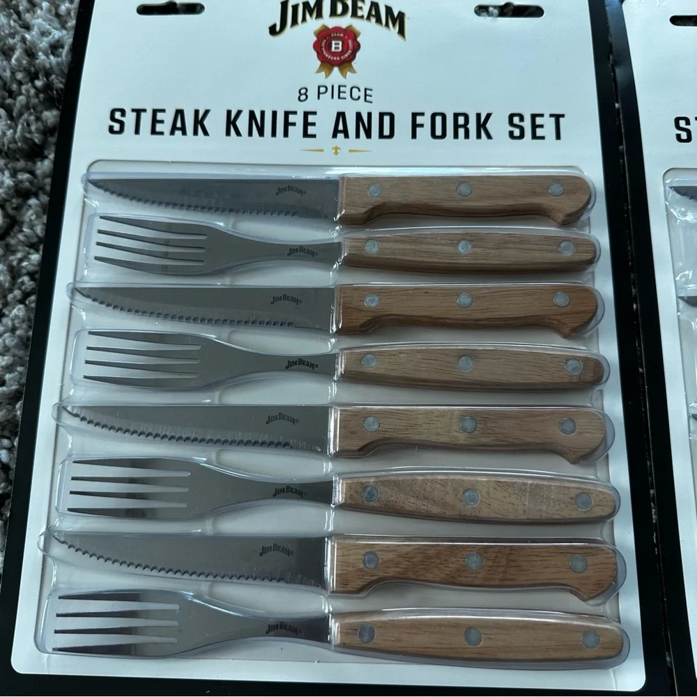 Jim Beam Two Sets of 8 Steak Knives and Forks